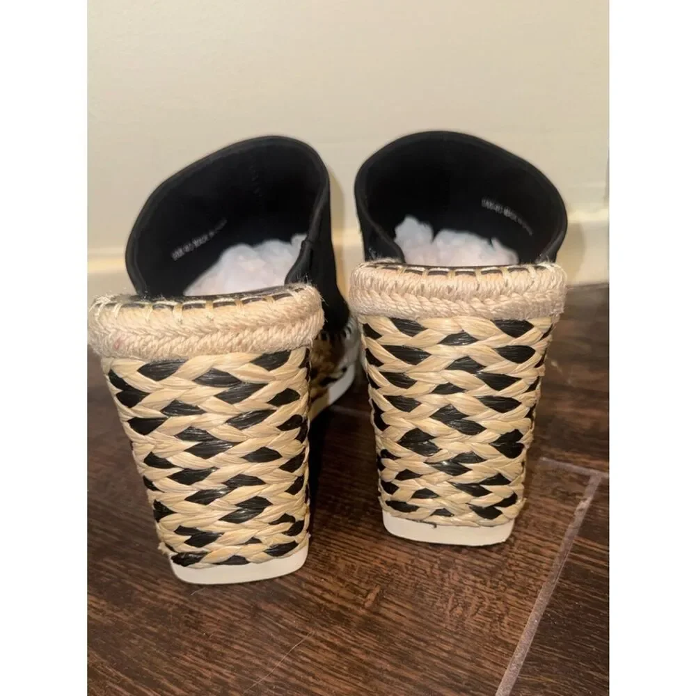 Vince Camuto Brissia Black Leather Espadrille Wedge Mules Sandals Size 9M/40 EUC